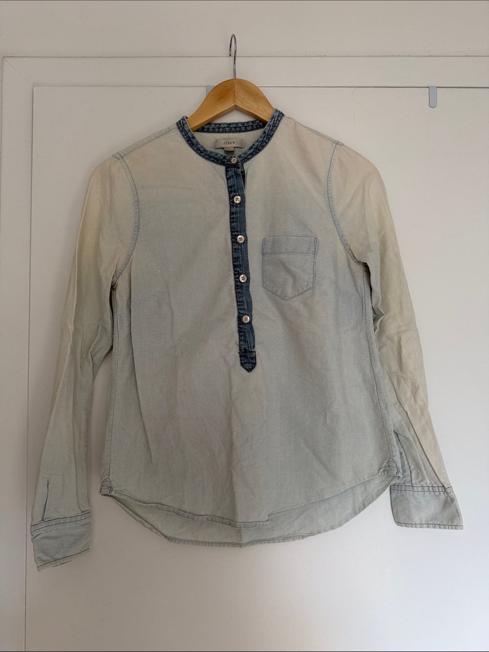 J. Crew Light Blue Denim Button-Front Henley Shirt